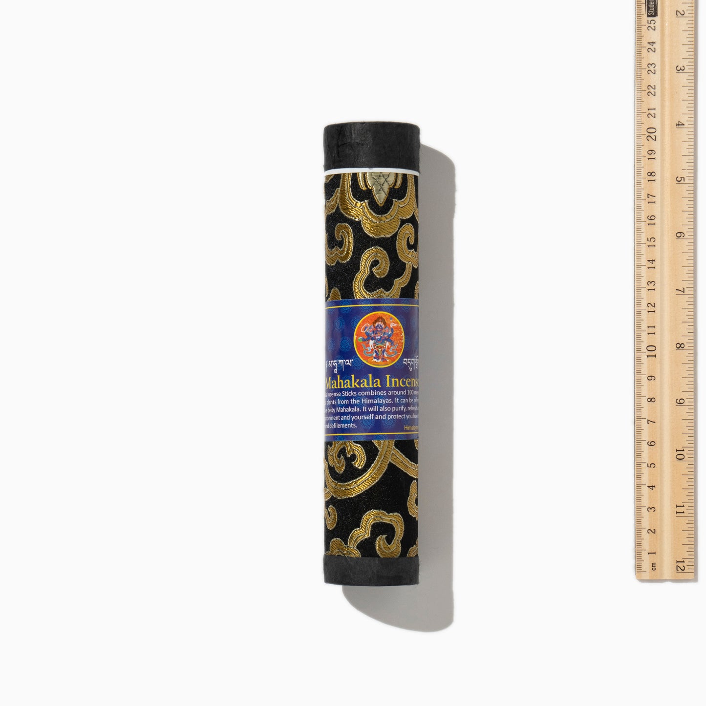 size of box of Mahakala Tibetan incense sticks on whiote background