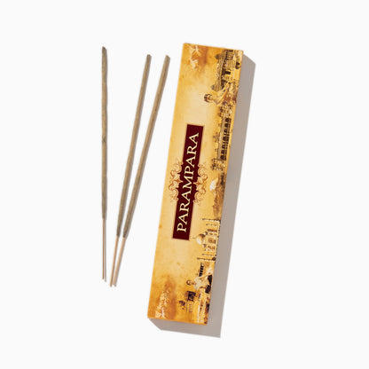 detail of box of Parampara Cycle Indian incense sticks on white background