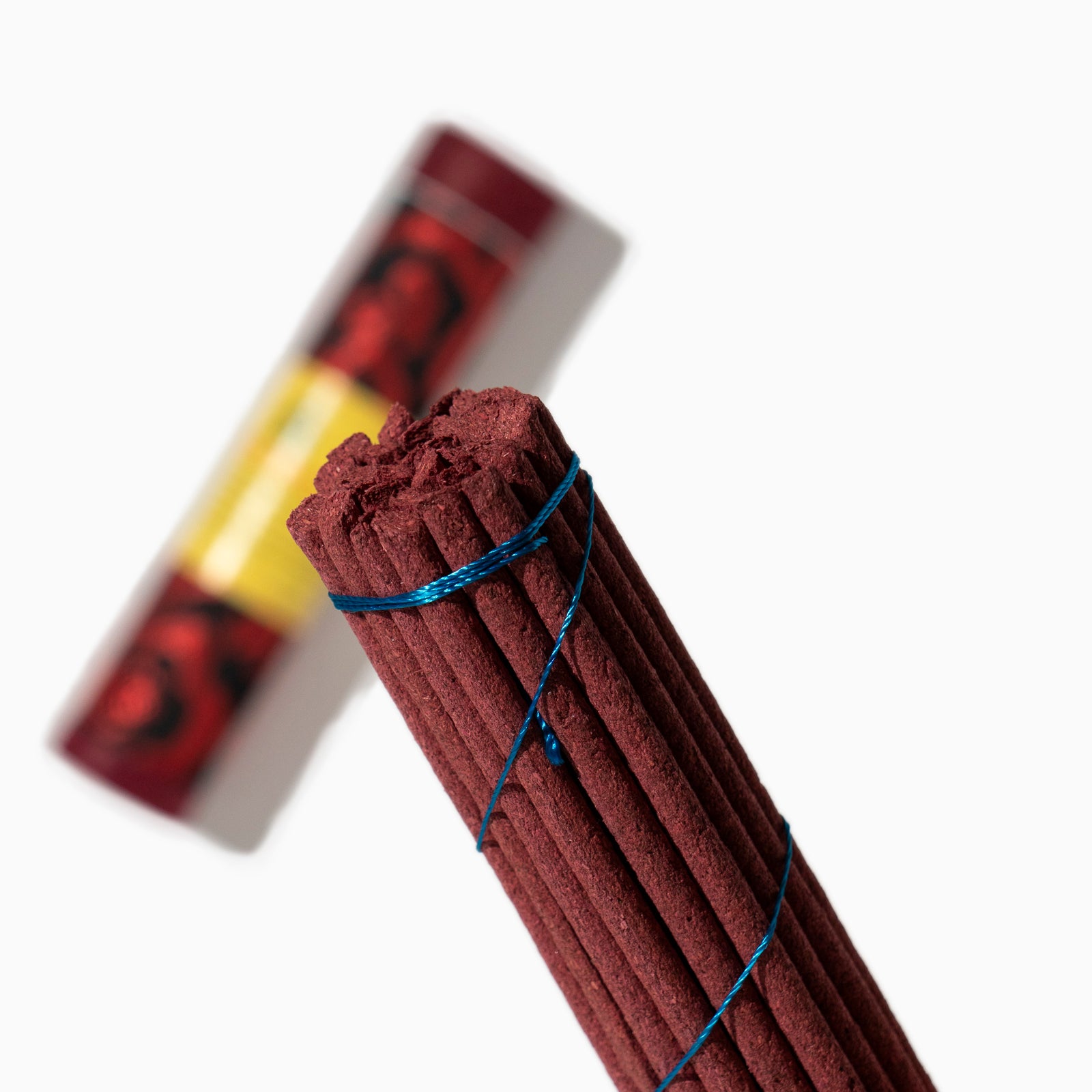 detail of box of Spiritual Healing Tibetan incense sticks on white background